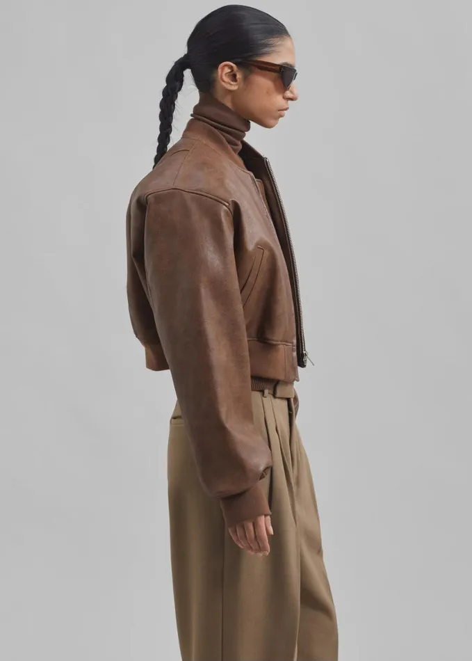 Clothing Women The Frankie Shop Gae Faux Leather Cropped Bomber 8211 Brown