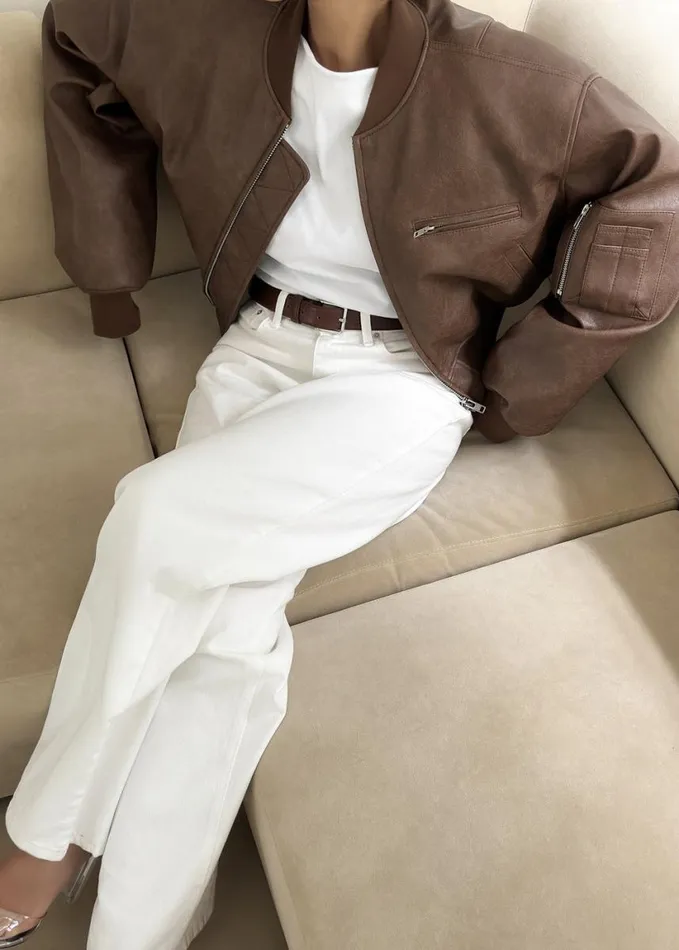 Clothing Women The Frankie Shop Gae Faux Leather Cropped Bomber 8211 Brown