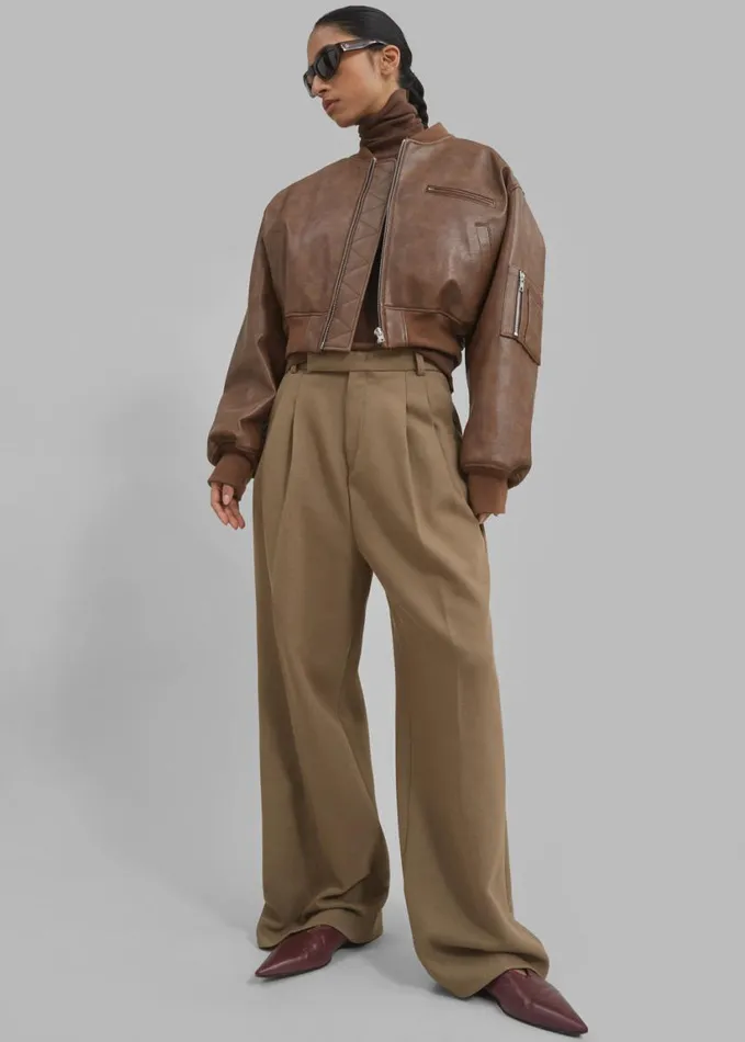 Clothing Women The Frankie Shop Gae Faux Leather Cropped Bomber 8211 Brown