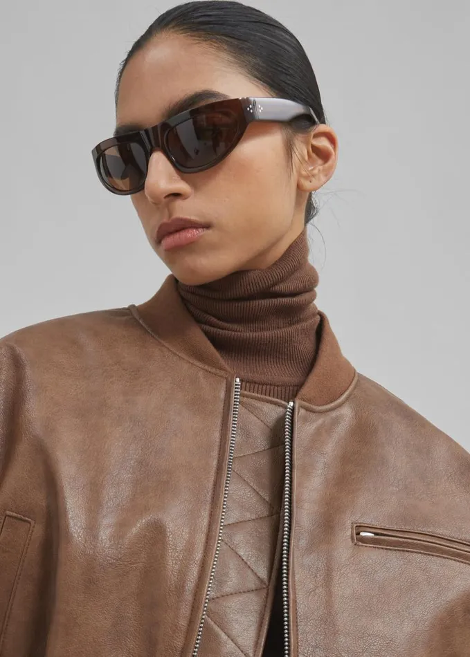 Clothing Women The Frankie Shop Gae Faux Leather Cropped Bomber 8211 Brown