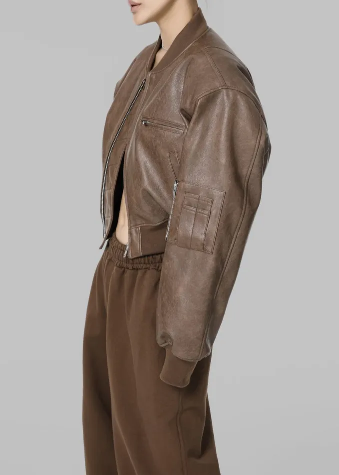 Clothing Women The Frankie Shop Gae Faux Leather Cropped Bomber 8211 Brown