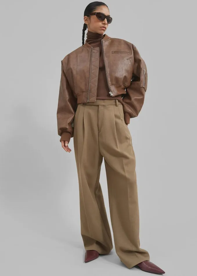 Clothing Women The Frankie Shop Gae Faux Leather Cropped Bomber 8211 Brown