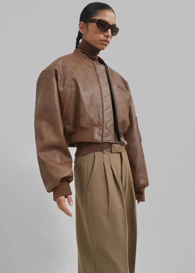 Clothing Women The Frankie Shop Gae Faux Leather Cropped Bomber 8211 Brown