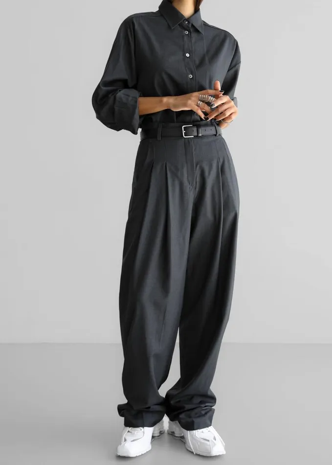Clothing Women The Frankie Shop Gelso Pleated Trousers 8211 Dark Grey Melange