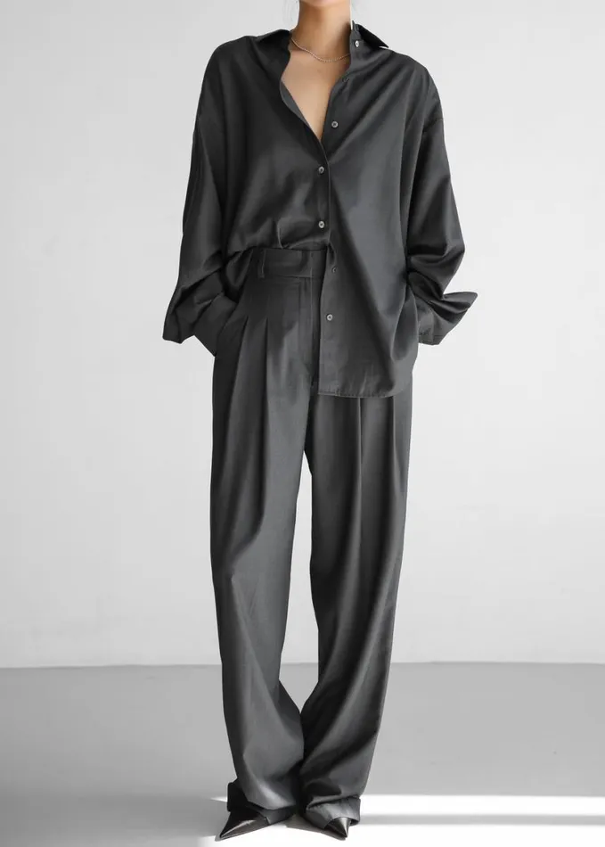 Clothing Women The Frankie Shop Gelso Pleated Trousers 8211 Dark Grey Melange