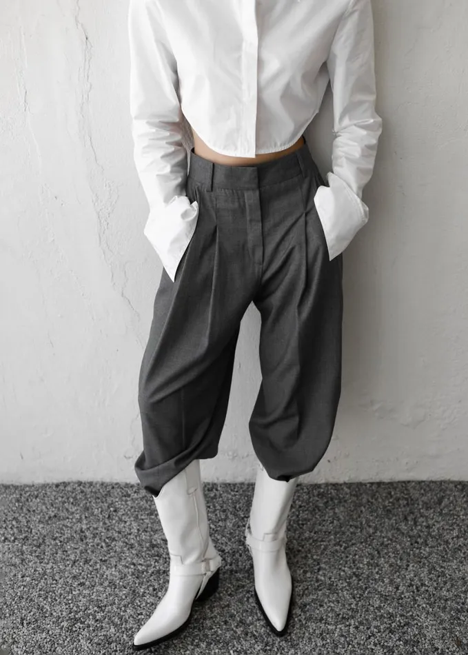 Clothing Women The Frankie Shop Gelso Pleated Trousers 8211 Dark Grey Melange