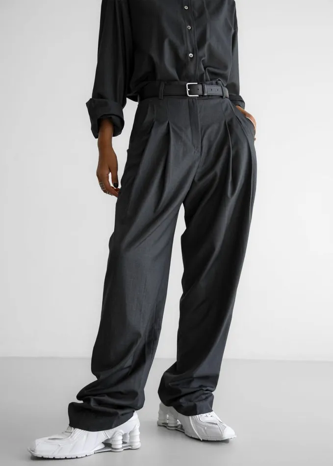 Clothing Women The Frankie Shop Gelso Pleated Trousers 8211 Dark Grey Melange