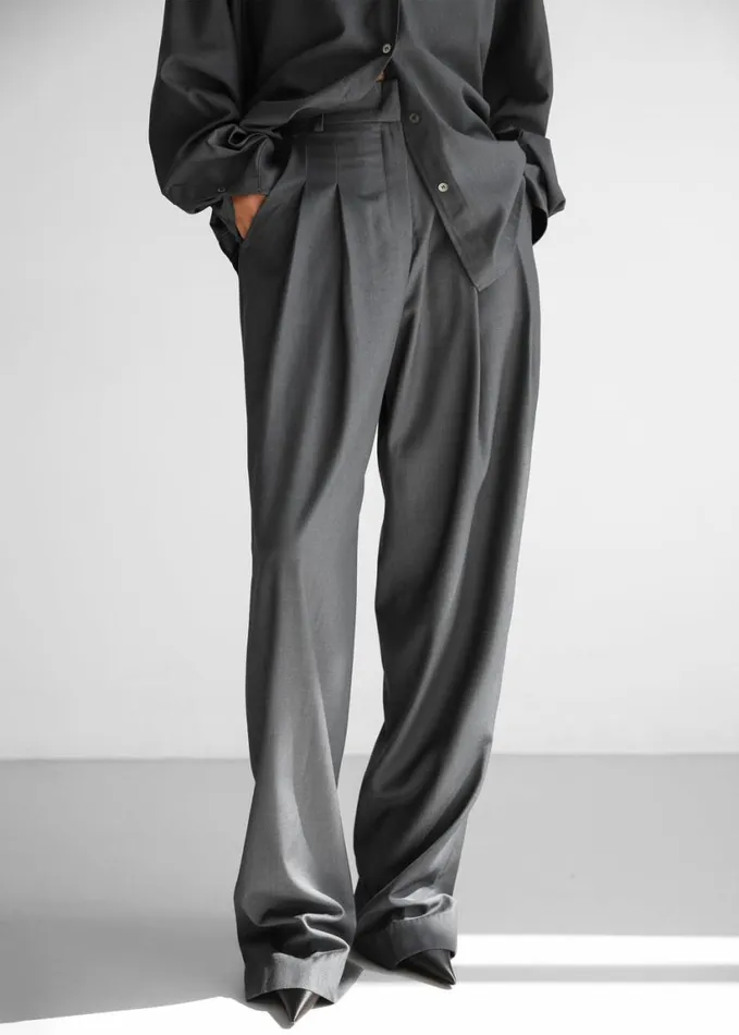 Clothing Women The Frankie Shop Gelso Pleated Trousers 8211 Dark Grey Melange