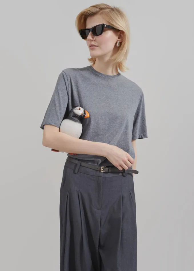 Clothing Women The Frankie Shop Harper Soft Organic TShirt 8211 Dark Grey Melange