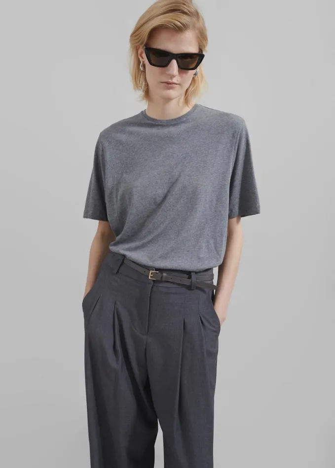 Clothing Women The Frankie Shop Harper Soft Organic TShirt 8211 Dark Grey Melange