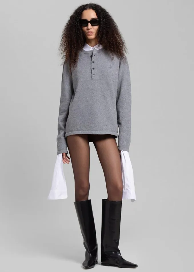 Clothing Women The Frankie Shop JW Anderson Boucle Henley Top 8211 Dark Grey