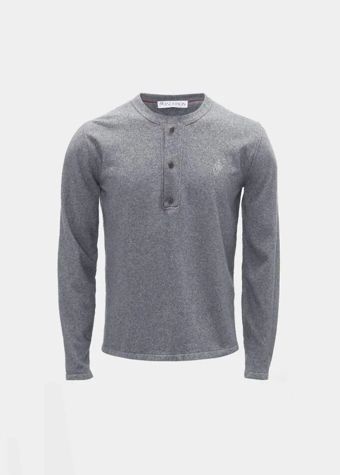 Clothing Women The Frankie Shop JW Anderson Boucle Henley Top 8211 Dark Grey