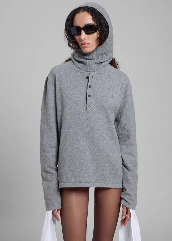 Clothing Women The Frankie Shop JW Anderson Boucle Henley Top 8211 Dark Grey
