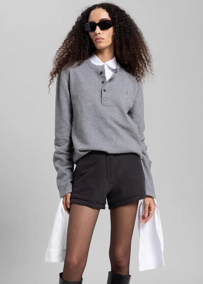 Clothing Women The Frankie Shop JW Anderson Boucle Henley Top 8211 Dark Grey