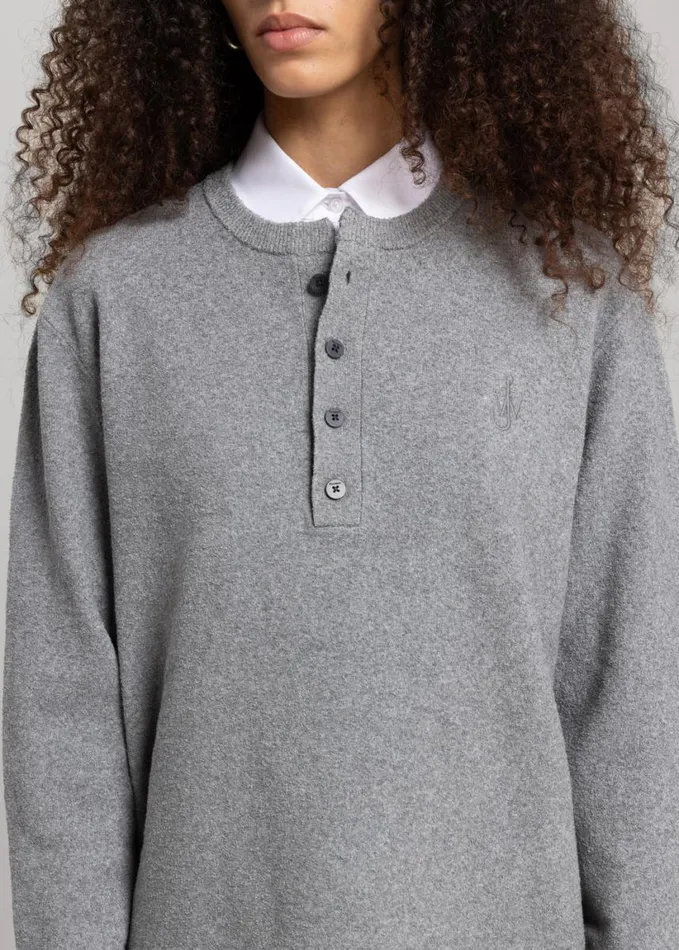 Clothing Women The Frankie Shop JW Anderson Boucle Henley Top 8211 Dark Grey