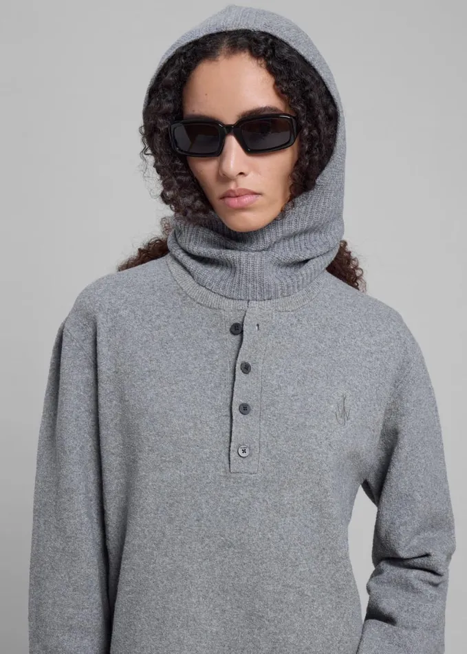 Clothing Women The Frankie Shop JW Anderson Boucle Henley Top 8211 Dark Grey
