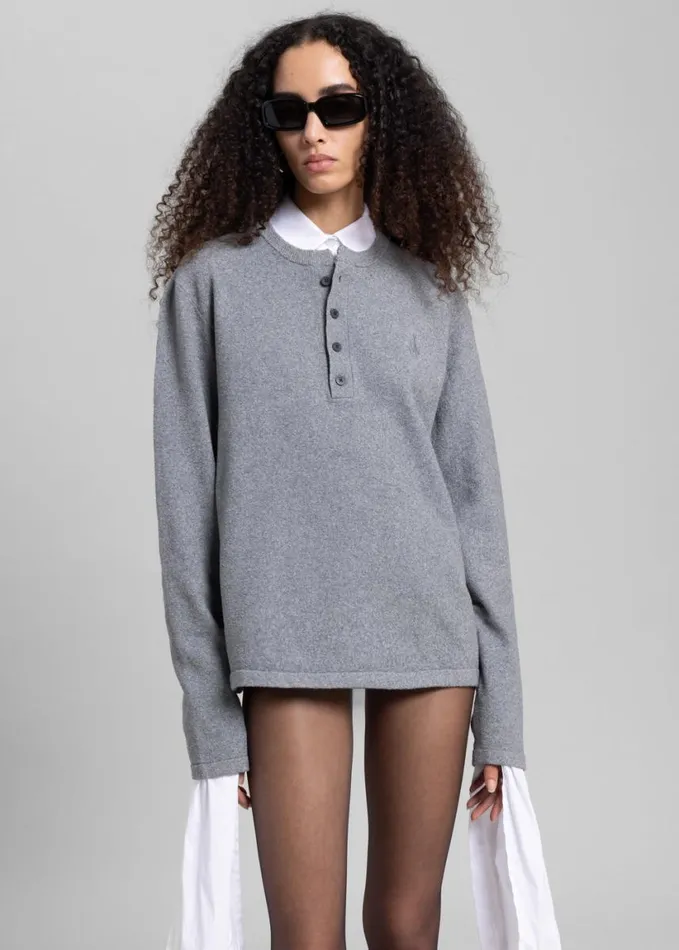 Clothing Women The Frankie Shop JW Anderson Boucle Henley Top 8211 Dark Grey