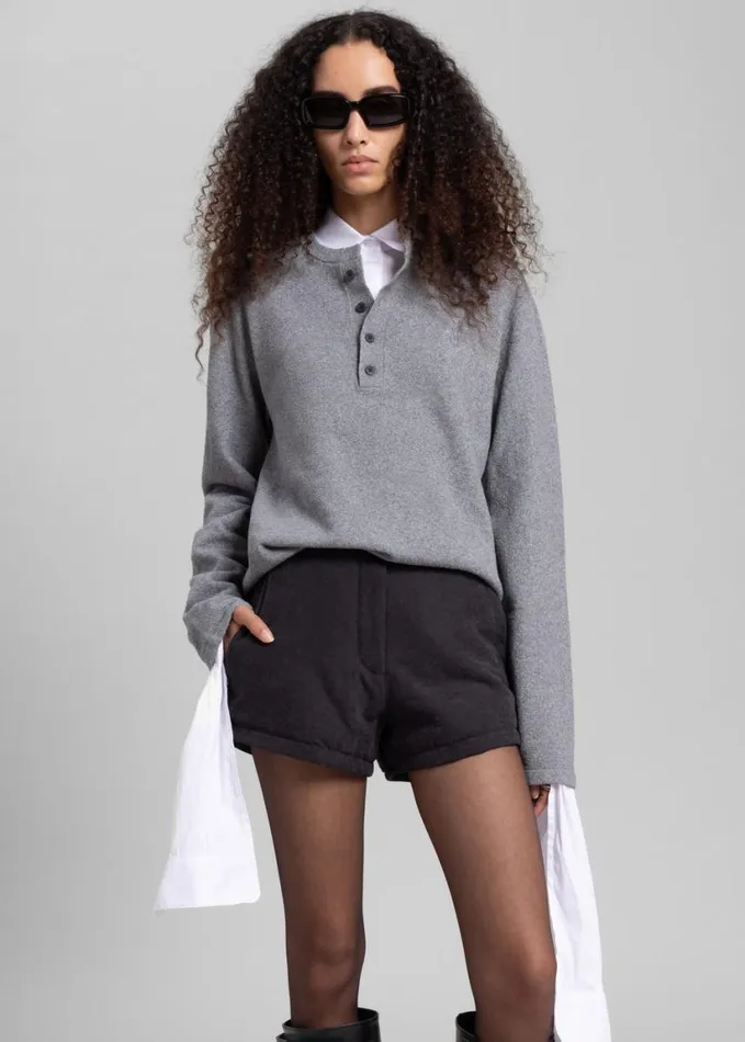 Clothing Women The Frankie Shop JW Anderson Boucle Henley Top 8211 Dark Grey