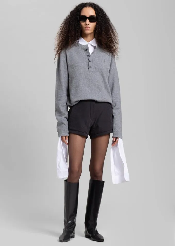Clothing Women The Frankie Shop JW Anderson Boucle Henley Top 8211 Dark Grey