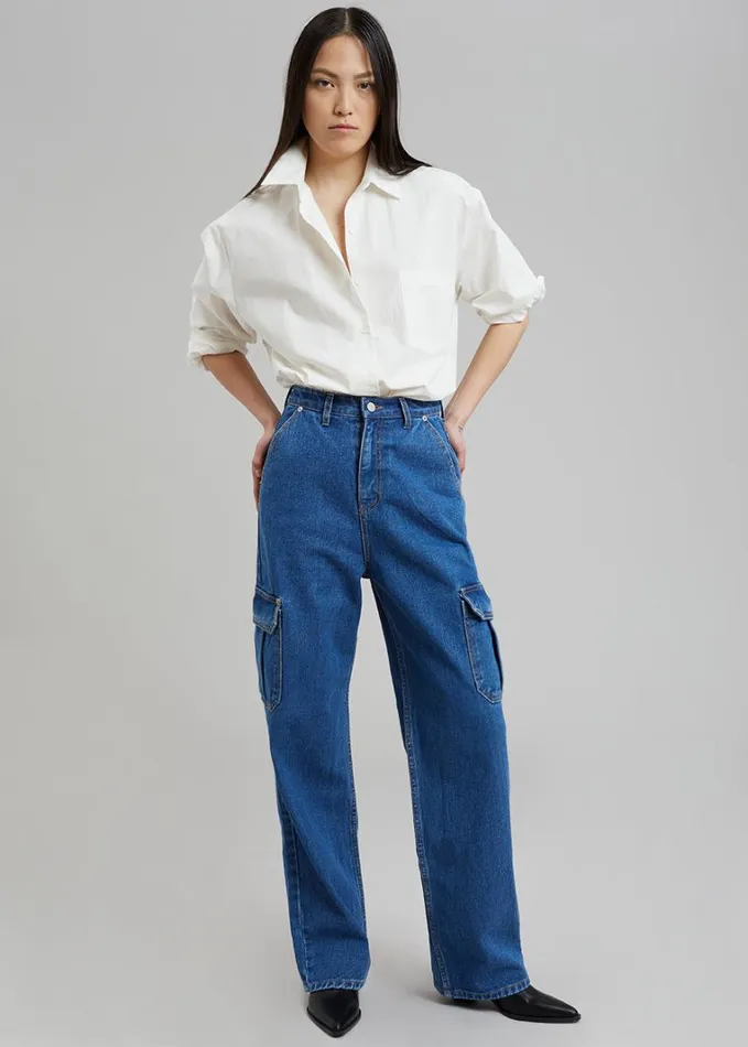 Clothing Women The Frankie Shop Kai Cargo Denim Pants 8211 Medium Wash