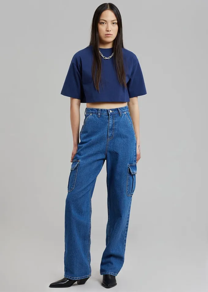 Clothing Women The Frankie Shop Kai Cargo Denim Pants 8211 Medium Wash
