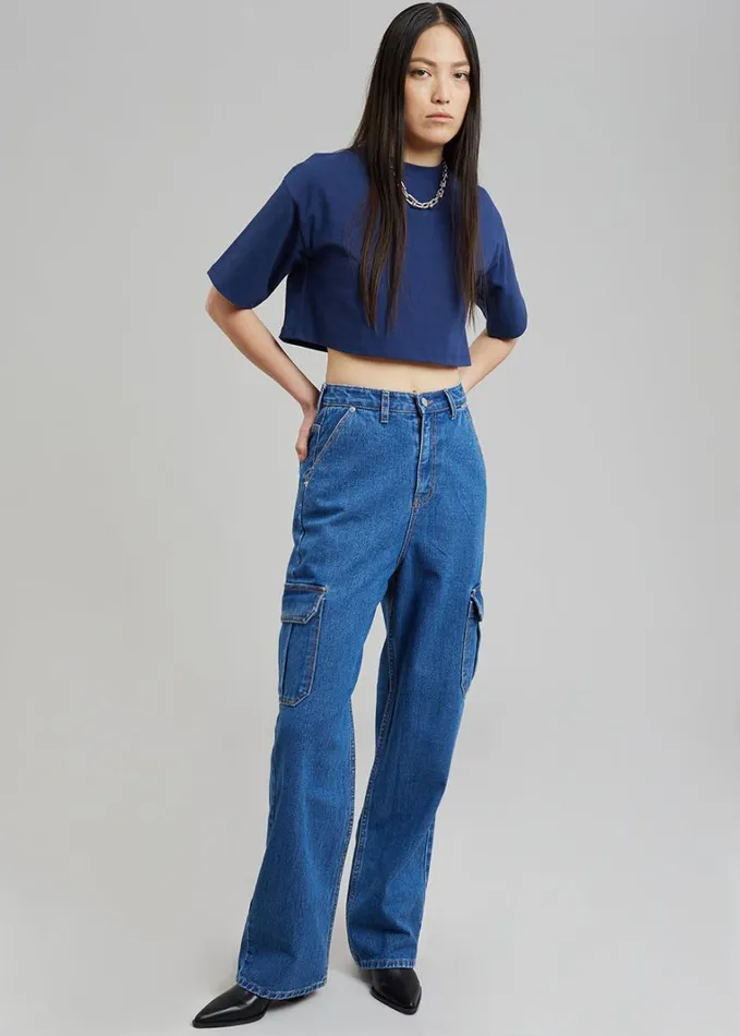 Clothing Women The Frankie Shop Kai Cargo Denim Pants 8211 Medium Wash