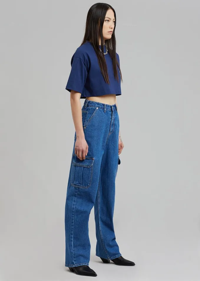 Clothing Women The Frankie Shop Kai Cargo Denim Pants 8211 Medium Wash