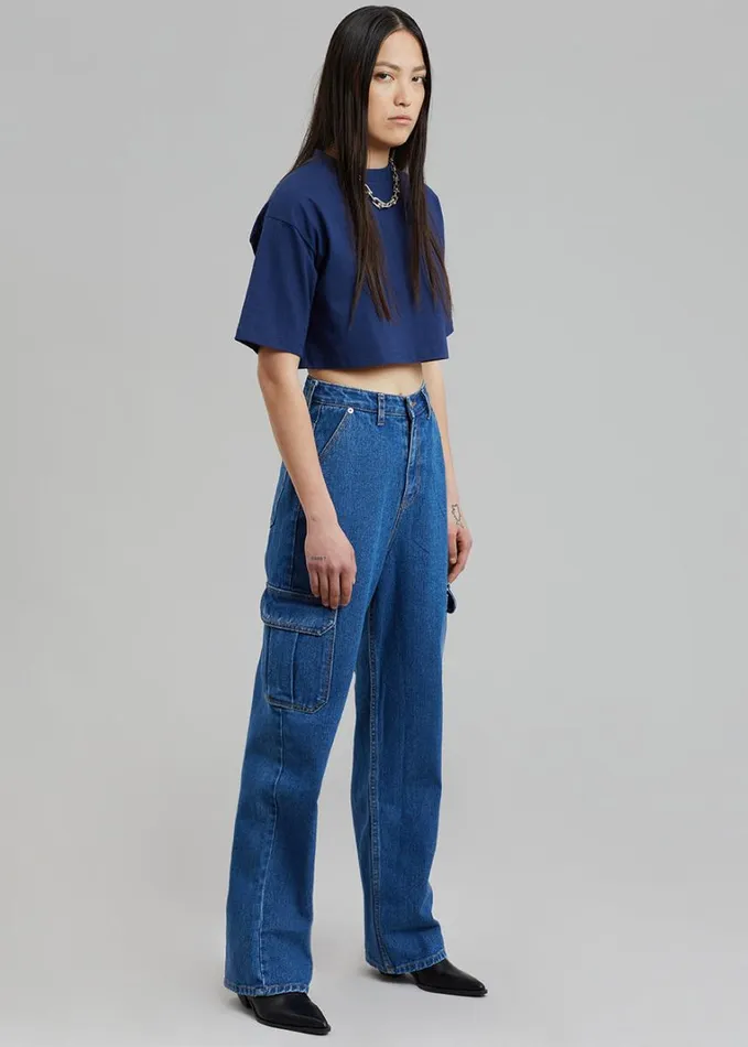 Clothing Women The Frankie Shop Kai Cargo Denim Pants 8211 Medium Wash