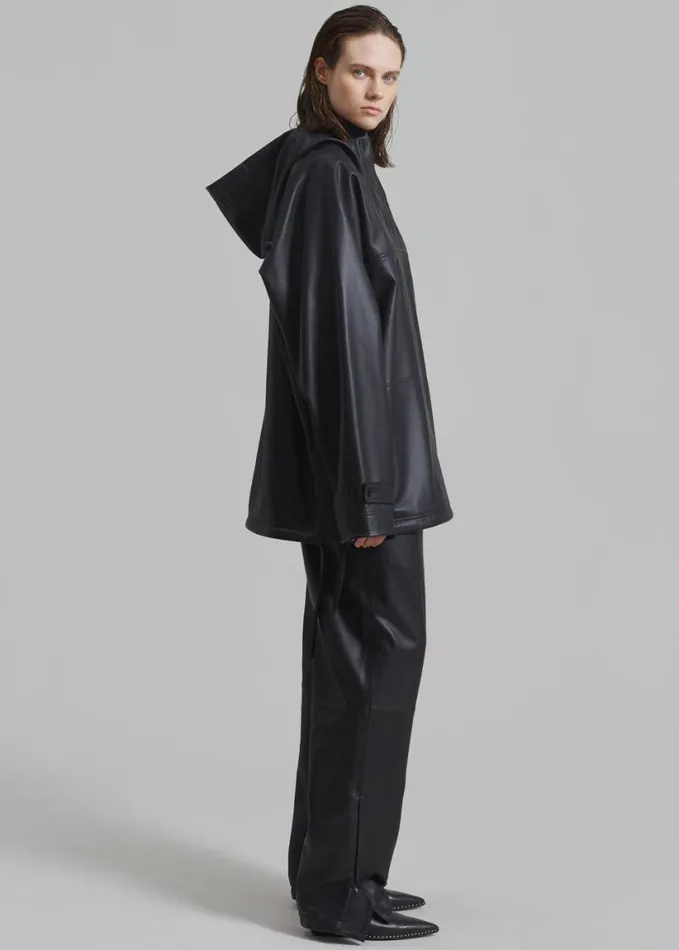 Clothing Women The Frankie Shop Kevin Leather Hooded Overshirt 8211 Black