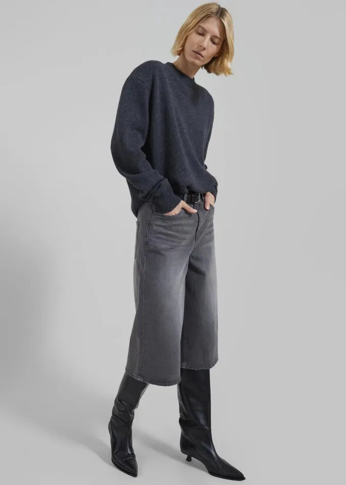 Clothing Women The Frankie Shop Low Classic Denim Bermuda Pants 8211 Grey