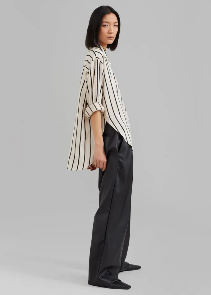 Clothing Women The Frankie Shop Lui Satin Shirt 8211 Black Stripe
