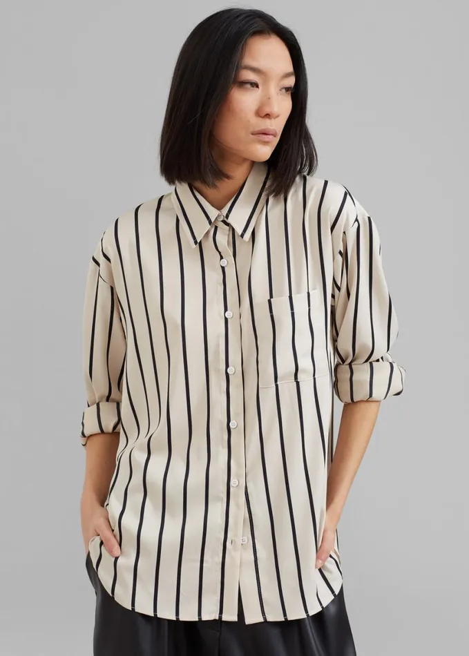 Clothing Women The Frankie Shop Lui Satin Shirt 8211 Black Stripe