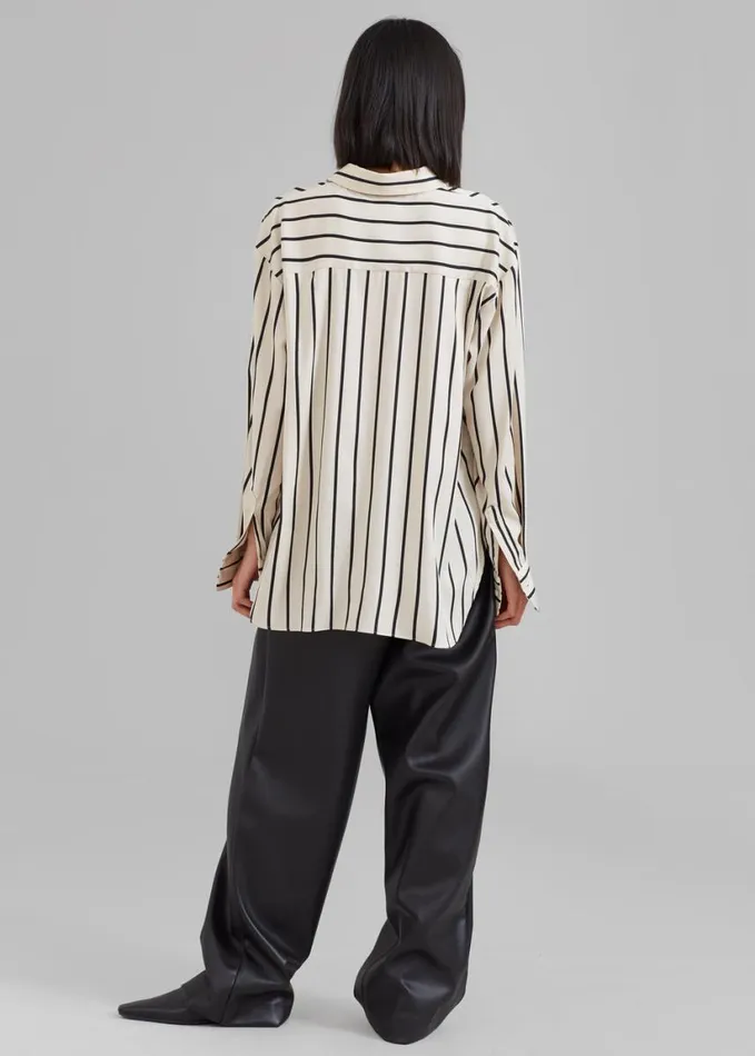 Clothing Women The Frankie Shop Lui Satin Shirt 8211 Black Stripe