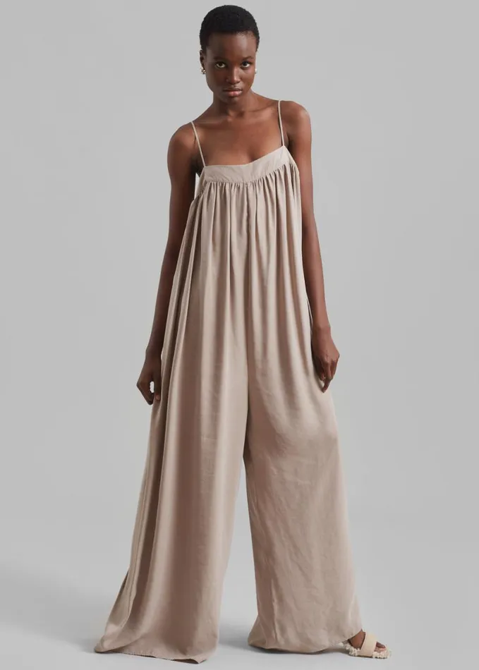 Clothing Women The Frankie Shop Maude Gathered Fluid Jumpsuit 8211 Beige