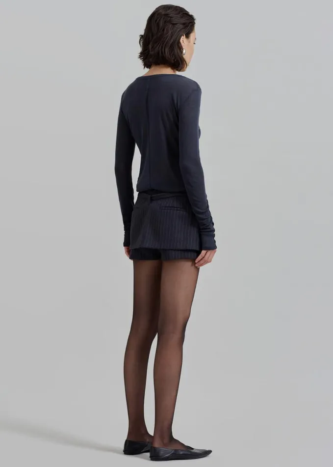 Clothing Women The Frankie Shop Micka Belted Skort 8211 CharcoalWhite Pinstripe