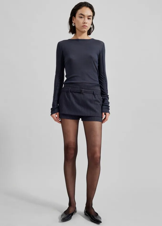 Clothing Women The Frankie Shop Micka Belted Skort 8211 CharcoalWhite Pinstripe