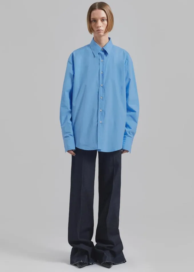 Clothing Women The Frankie Shop Neil Button Up Shirt 8211 Blue