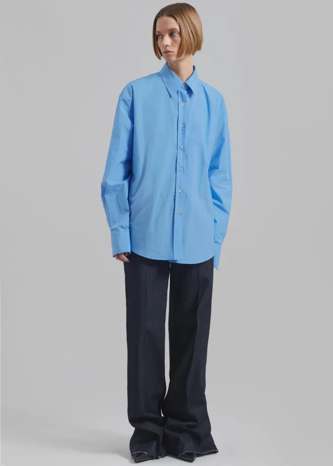 Clothing Women The Frankie Shop Neil Button Up Shirt 8211 Blue
