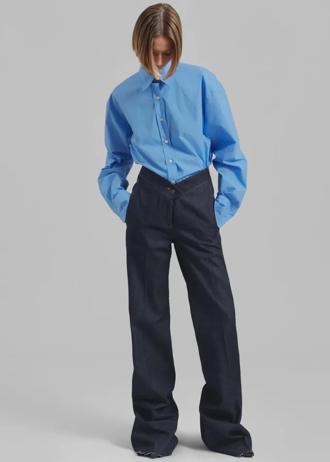 Clothing Women The Frankie Shop Neil Button Up Shirt 8211 Blue