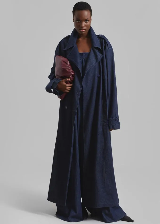 Clothing Women The Frankie Shop Nikola Denim Trench Coat 8211 Raw Wash