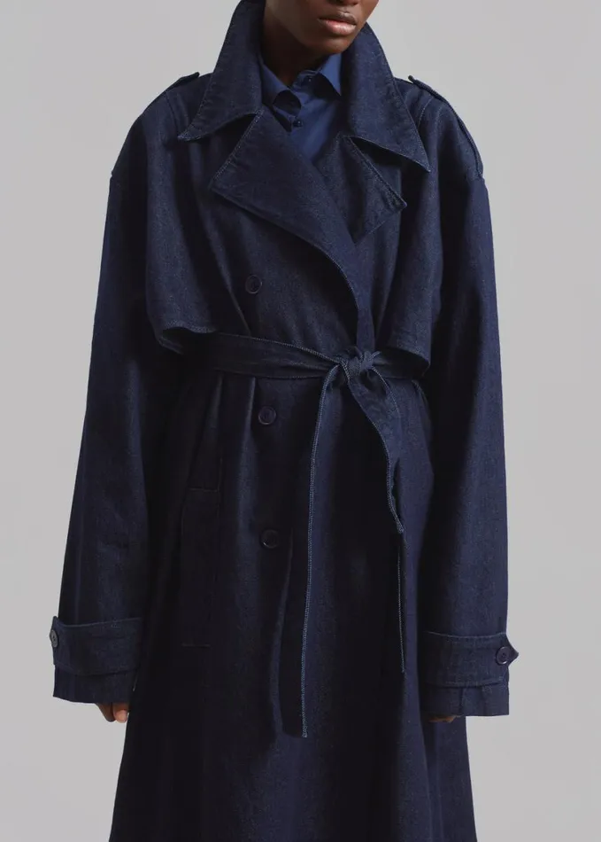 Clothing Women The Frankie Shop Nikola Denim Trench Coat 8211 Raw Wash