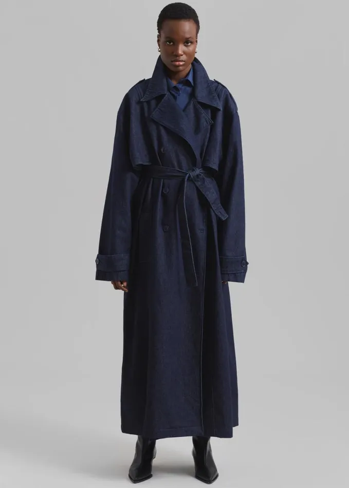 Clothing Women The Frankie Shop Nikola Denim Trench Coat 8211 Raw Wash