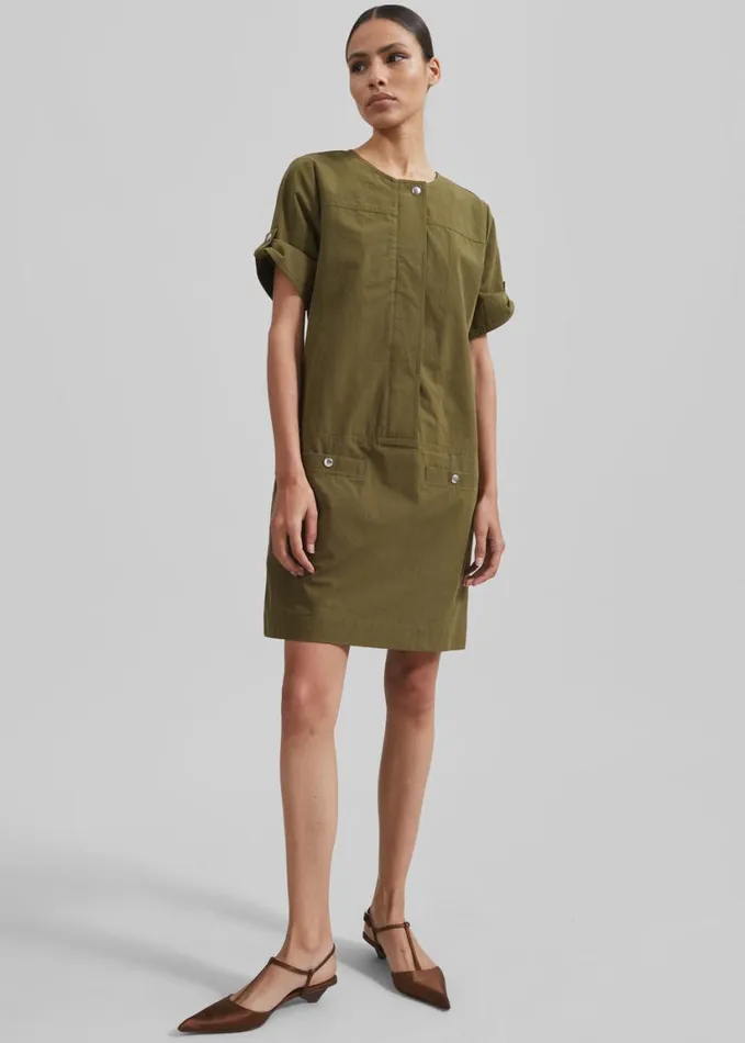 Clothing Women The Frankie Shop Proenza Schouler White Label Watson Dress In Rumpled Cotton 8211 Dark Olive