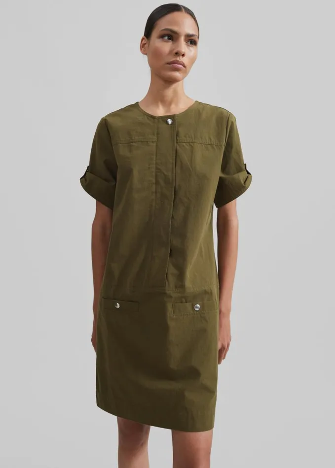 Clothing Women The Frankie Shop Proenza Schouler White Label Watson Dress In Rumpled Cotton 8211 Dark Olive