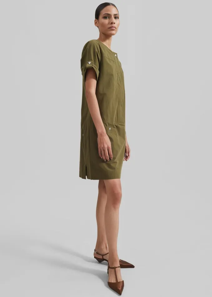 Clothing Women The Frankie Shop Proenza Schouler White Label Watson Dress In Rumpled Cotton 8211 Dark Olive