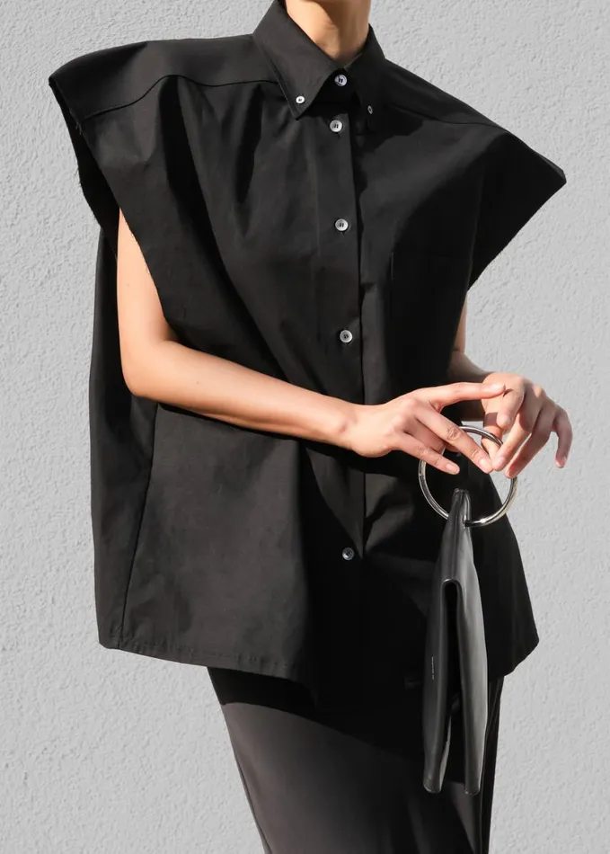 Clothing Women The Frankie Shop Rae Sleeveless Button Down Shirt 8211 Black