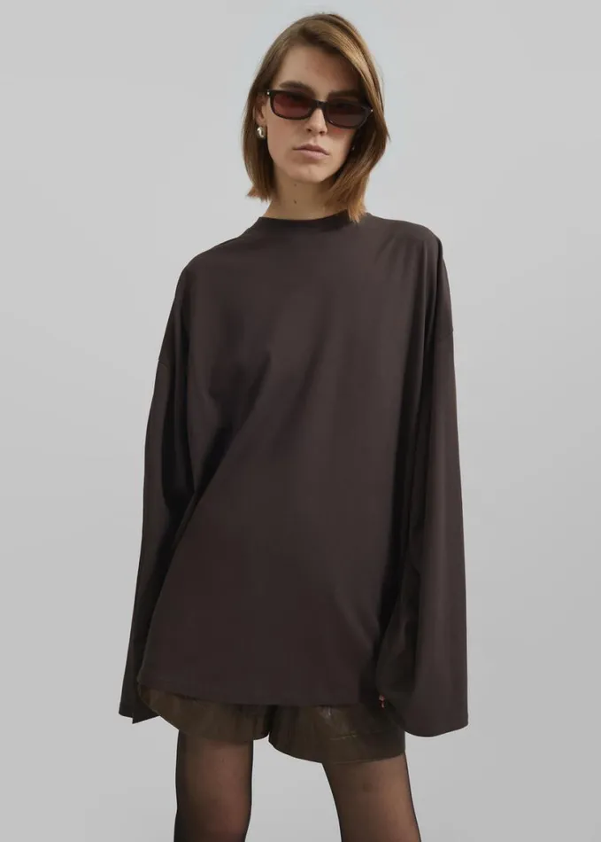Clothing Women The Frankie Shop Rio Oversized Sleeve Tee 8211 Dark Brown