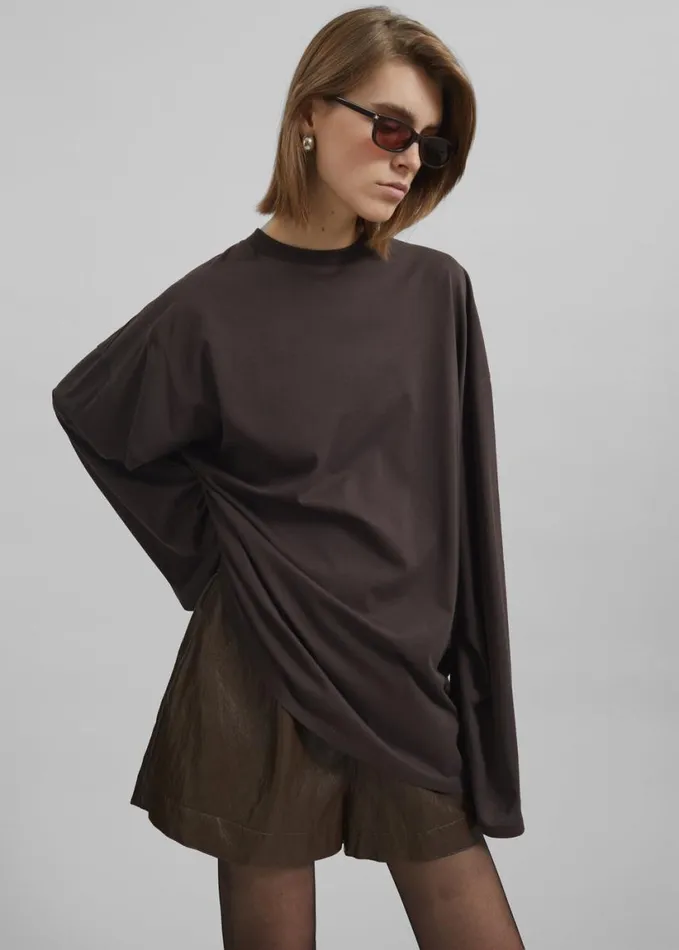 Clothing Women The Frankie Shop Rio Oversized Sleeve Tee 8211 Dark Brown