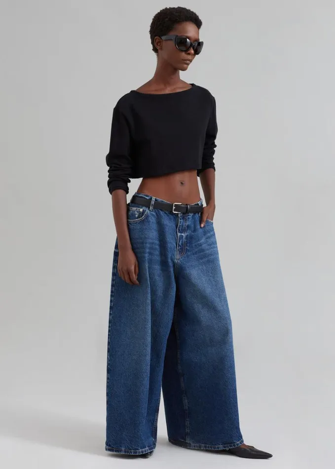 Clothing Women The Frankie Shop Sasha Wide Leg Jeans 8211 Dark Blue