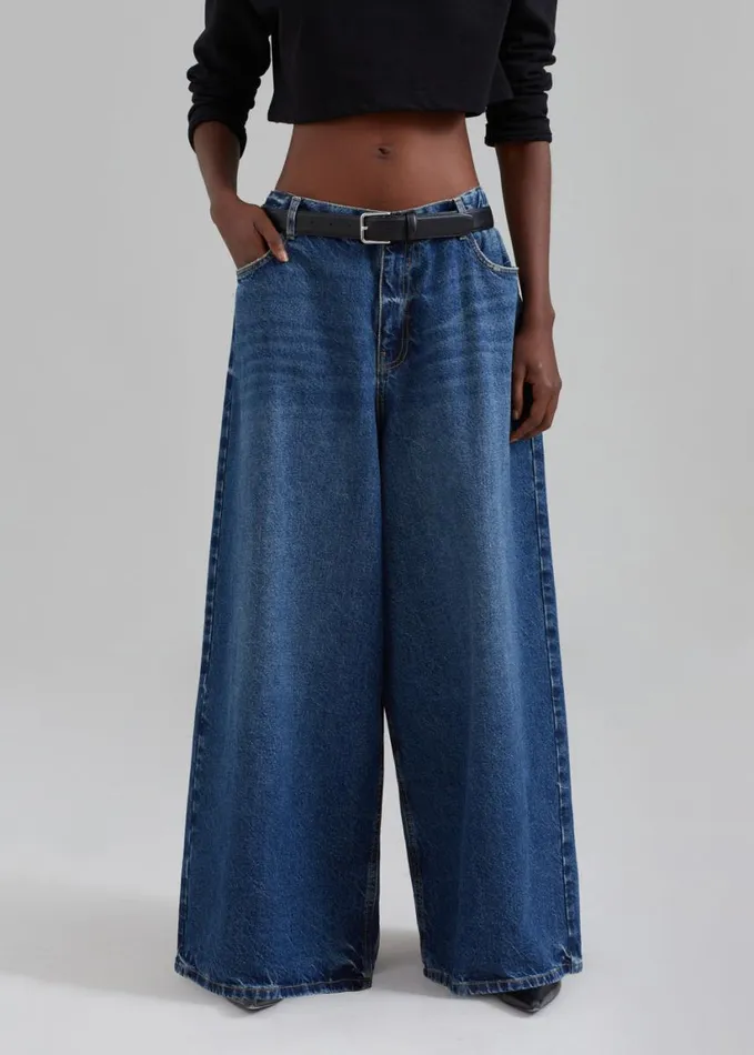 Clothing Women The Frankie Shop Sasha Wide Leg Jeans 8211 Dark Blue